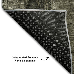 HomeRoots 5' X 8' Charcoal Gray Silver Abstract Area Rug - Washable, UV Protected, Perfect for Busy Homes! 683724