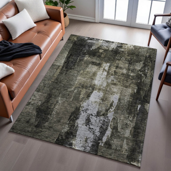 HomeRoots 5' X 8' Charcoal Gray Silver Abstract Area Rug - Washable, UV Protected, Perfect for Busy Homes! 683724