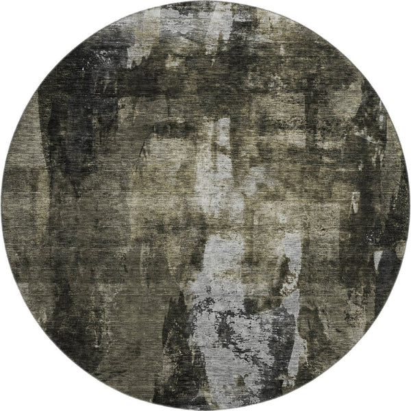 HomeRoots 8' Charcoal Gray & Silver Abstract Washable Round Rug - Stylish, Durable, UV-Protected for Homes 683725