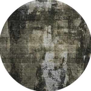 HomeRoots 8' Charcoal Gray & Silver Abstract Washable Round Rug - Stylish, Durable, UV-Protected for Homes 683725