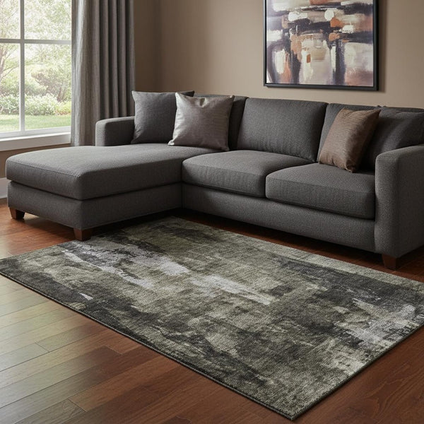 HomeRoots 8' X 10' Charcoal Gray & Silver Abstract Washable Area Rug - Stylish, Durable, UV-Protected Design 683726