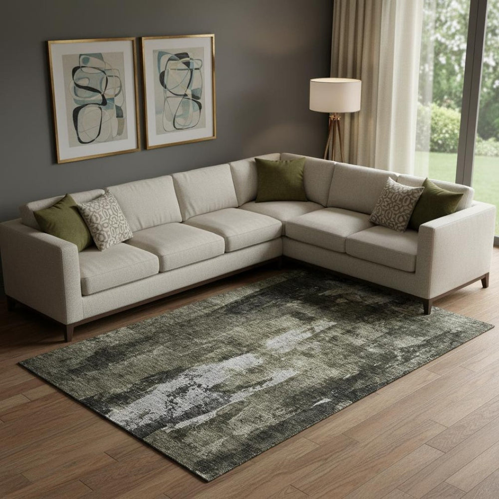 HomeRoots 9' X 12' Charcoal Gray & Silver Abstract Area Rug - Washable, UV Protected, Perfect for Modern Homes! 683727