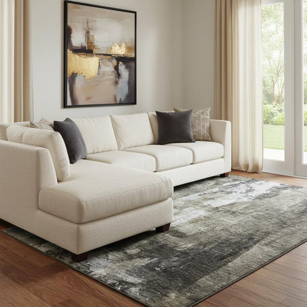 HomeRoots 10' X 14' Charcoal Gray & Silver Abstract Area Rug - Washable, UV Protected, Perfect for Families! 683728