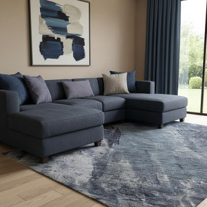 HomeRoots 8' X 10' Navy Blue & Silver Abstract Area Rug - Washable, UV Protected, Stain Resistant & Durable! 683732