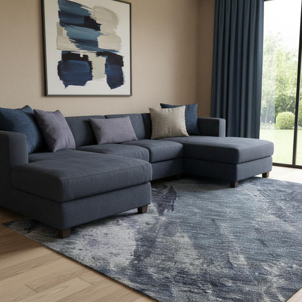 HomeRoots 8' X 10' Navy Blue & Silver Abstract Area Rug - Washable, UV Protected, Stain Resistant & Durable! 683732