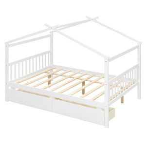 English Elm Twin House Bed Solid Pine Kids Cottage Frame with Storage Drawers Imaginative Room N708P309247K