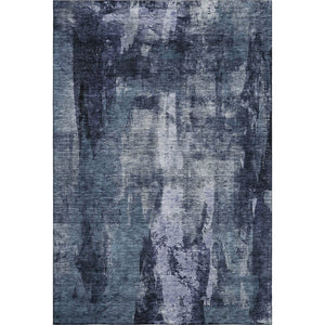 HomeRoots 10' X 14' Navy Blue And Silver Abstract Washable Area Rug – Stain Resistant, UV Protected, Modern Design 683734