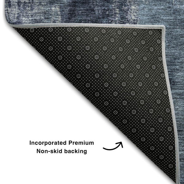 HomeRoots 10' X 14' Navy Blue And Silver Abstract Washable Area Rug – Stain Resistant, UV Protected, Modern Design 683734