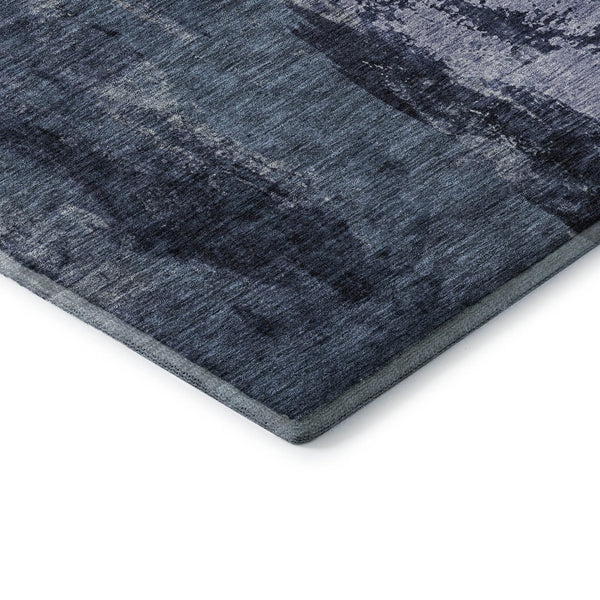 HomeRoots 10' X 14' Navy Blue And Silver Abstract Washable Area Rug – Stain Resistant, UV Protected, Modern Design 683734