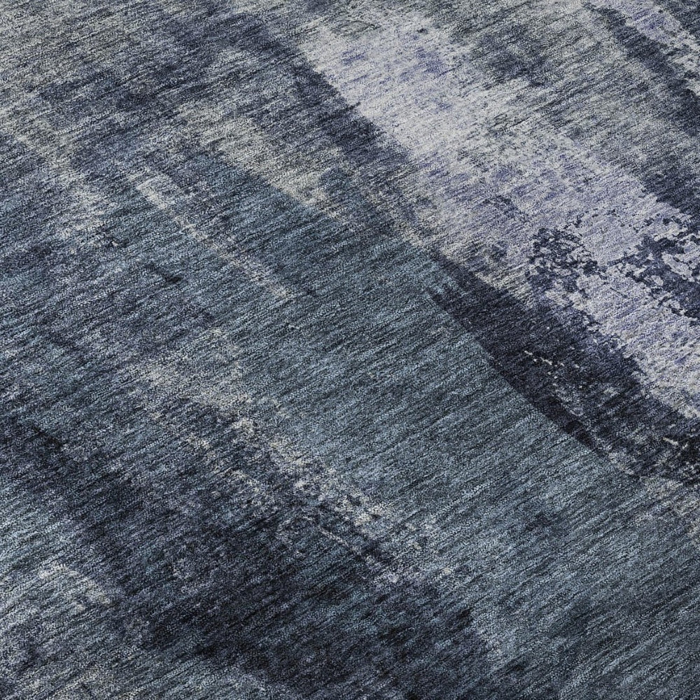 HomeRoots 10' X 14' Navy Blue And Silver Abstract Washable Area Rug – Stain Resistant, UV Protected, Modern Design 683734