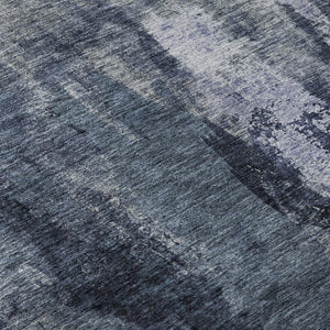 HomeRoots 10' X 14' Navy Blue And Silver Abstract Washable Area Rug – Stain Resistant, UV Protected, Modern Design 683734