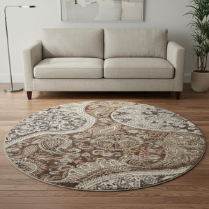 HomeRoots 8' Washable Round Rug in Classic Paisley Design - Durable, Stain Resistant, UV Protected & Stylish! 683737