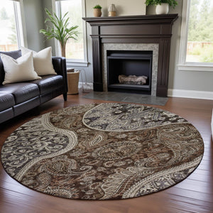 HomeRoots 8' Washable Round Rug in Classic Paisley Design - Durable, Stain Resistant, UV Protected & Stylish! 683737