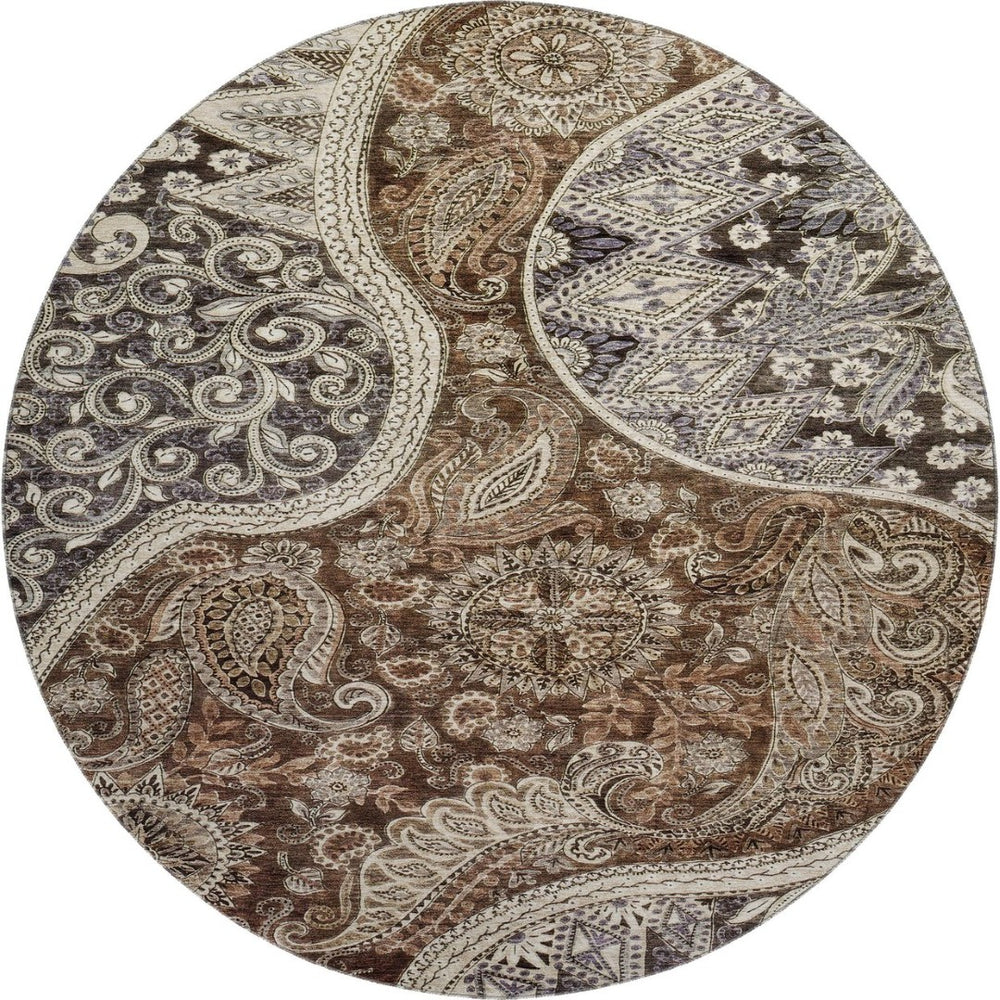 HomeRoots 8' Washable Round Rug in Classic Paisley Design - Durable, Stain Resistant, UV Protected & Stylish! 683737