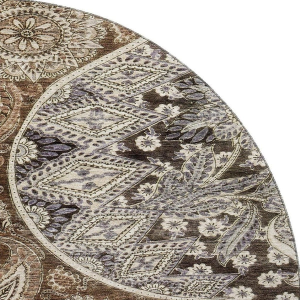 HomeRoots 8' Washable Round Rug in Classic Paisley Design - Durable, Stain Resistant, UV Protected & Stylish! 683737