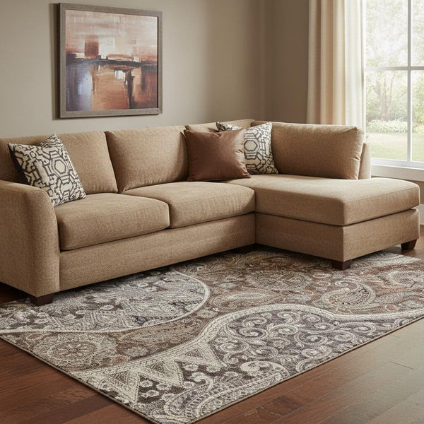 HomeRoots 8' X 10' Washable Paisley Area Rug in Brown, Beige & Taupe - UV Protected, Soft & Durable Design! 683738