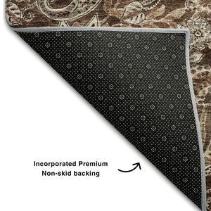 HomeRoots 8' X 10' Washable Paisley Area Rug in Brown, Beige & Taupe - UV Protected, Soft & Durable Design! 683738