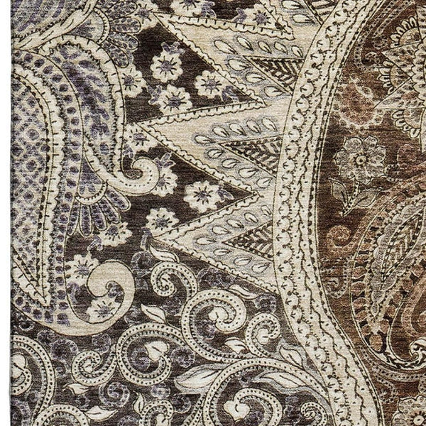 HomeRoots 8' X 10' Washable Paisley Area Rug in Brown, Beige & Taupe - UV Protected, Soft & Durable Design! 683738