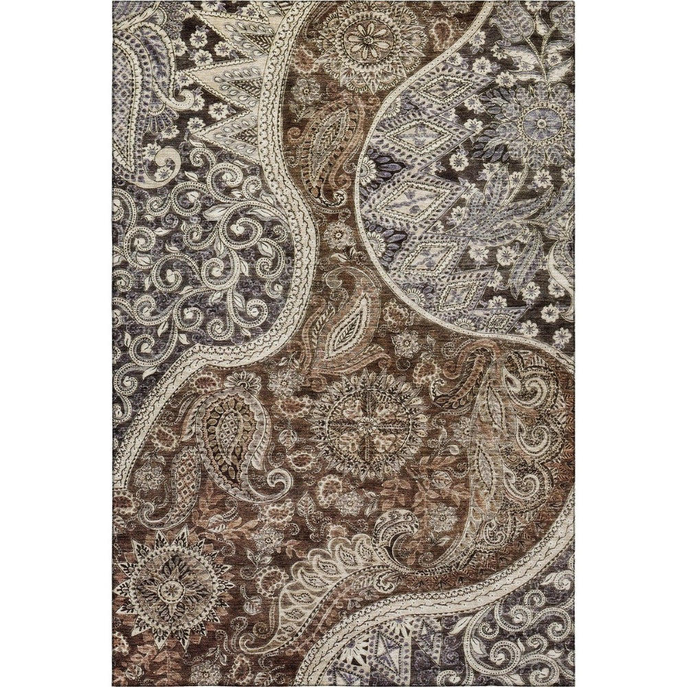 HomeRoots 9' X 12' Classic Paisley Washable Area Rug in Brown, Beige & Taupe with UV Protection for Durability 683739