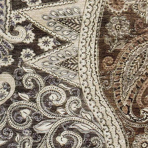 HomeRoots 9' X 12' Classic Paisley Washable Area Rug in Brown, Beige & Taupe with UV Protection for Durability 683739
