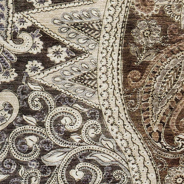 HomeRoots 9' X 12' Classic Paisley Washable Area Rug in Brown, Beige & Taupe with UV Protection for Durability 683739
