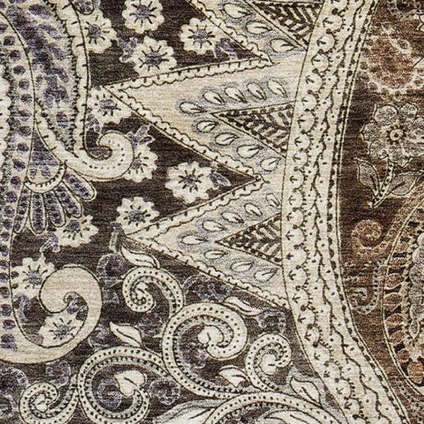 HomeRoots 10' X 14' Washable Paisley Area Rug in Brown, Beige & Taupe - UV Protected, Stain Resistant Design 683740