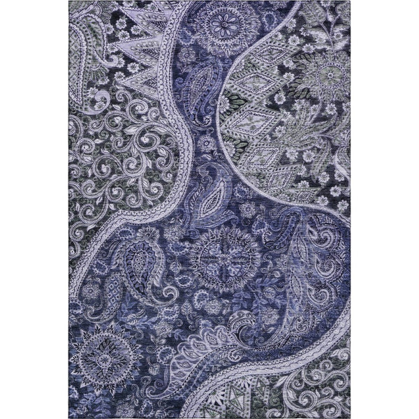 HomeRoots 8' X 10' Washable Navy Blue Paisley Area Rug - UV Protected, Stain Resistant, Perfect for Homes 683744