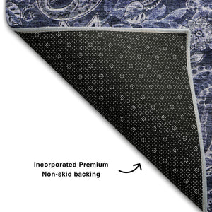 HomeRoots 8' X 10' Washable Navy Blue Paisley Area Rug - UV Protected, Stain Resistant, Perfect for Homes 683744