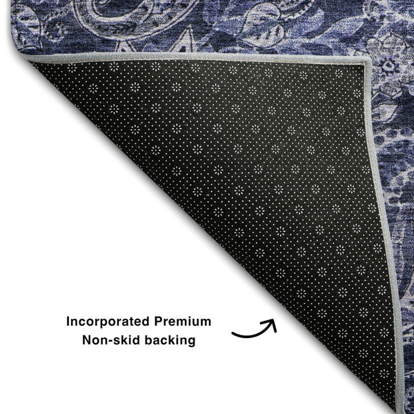 HomeRoots 8' X 10' Washable Navy Blue Paisley Area Rug - UV Protected, Stain Resistant, Perfect for Homes 683744
