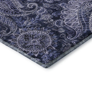 HomeRoots 8' X 10' Washable Navy Blue Paisley Area Rug - UV Protected, Stain Resistant, Perfect for Homes 683744