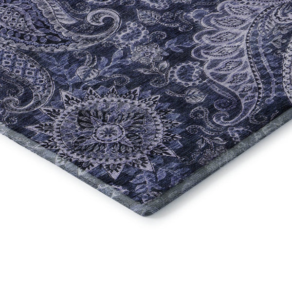 HomeRoots 8' X 10' Washable Navy Blue Paisley Area Rug - UV Protected, Stain Resistant, Perfect for Homes 683744
