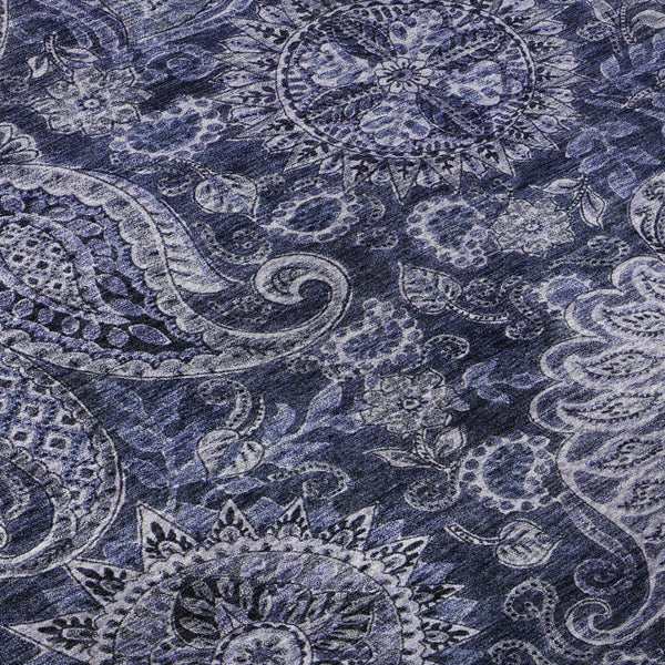 HomeRoots 8' X 10' Washable Navy Blue Paisley Area Rug - UV Protected, Stain Resistant, Perfect for Homes 683744