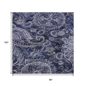 HomeRoots 8' X 10' Washable Navy Blue Paisley Area Rug - UV Protected, Stain Resistant, Perfect for Homes 683744