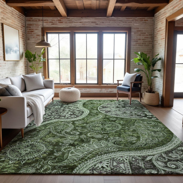 HomeRoots 5' X 8' Washable Paisley Area Rug in Olive Green, Purple & Ivory - Stylish, Stain Resistant & UV Protected 683748