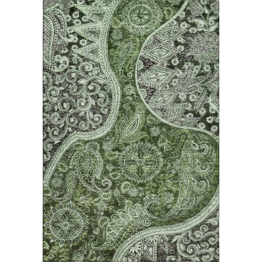 HomeRoots 5' X 8' Washable Paisley Area Rug in Olive Green, Purple & Ivory - Stylish, Stain Resistant & UV Protected 683748
