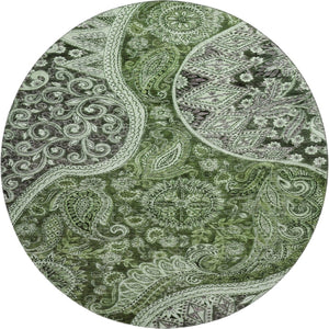 HomeRoots 8' Washable Round Rug in Olive Green, Purple & Ivory Paisley - UV Protected & Stain Resistant Design 683749