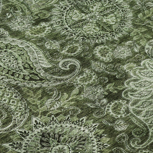 HomeRoots 8' Washable Round Rug in Olive Green, Purple & Ivory Paisley - UV Protected & Stain Resistant Design 683749