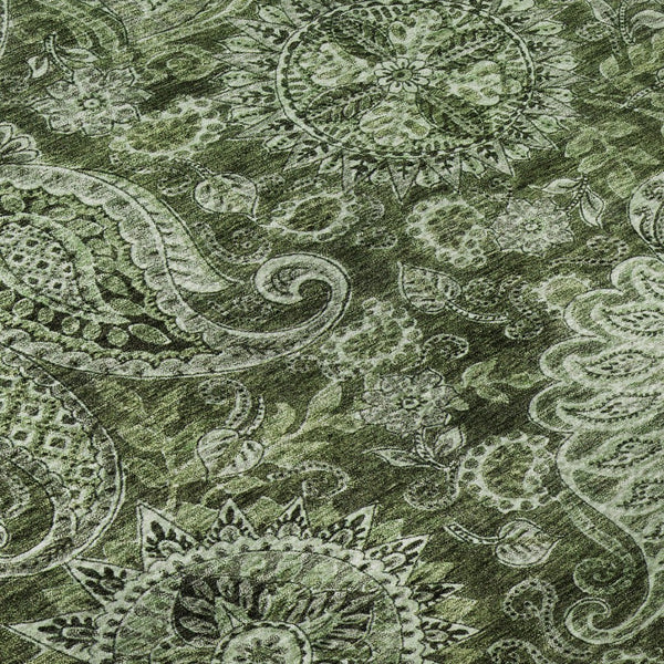 HomeRoots 8' Washable Round Rug in Olive Green, Purple & Ivory Paisley - UV Protected & Stain Resistant Design 683749