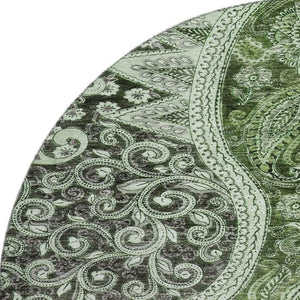 HomeRoots 8' Washable Round Rug in Olive Green, Purple & Ivory Paisley - UV Protected & Stain Resistant Design 683749
