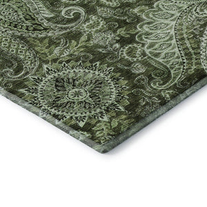 HomeRoots 8' X 10' Olive Green, Purple & Ivory Paisley Washable Area Rug - Stain Resistant & UV Protected Beauty 683750