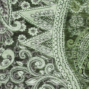 HomeRoots 8' X 10' Olive Green, Purple & Ivory Paisley Washable Area Rug - Stain Resistant & UV Protected Beauty 683750