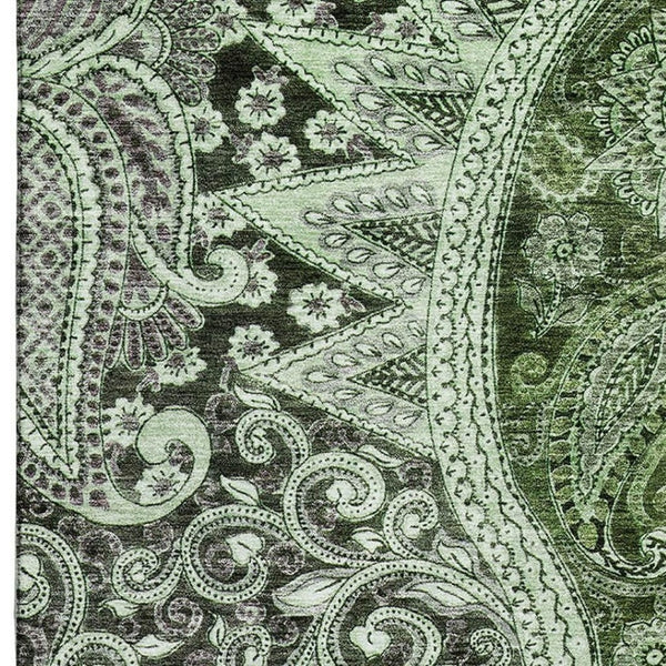 HomeRoots 8' X 10' Olive Green, Purple & Ivory Paisley Washable Area Rug - Stain Resistant & UV Protected Beauty 683750