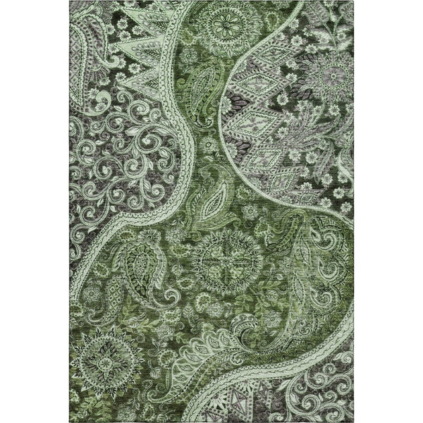HomeRoots 9' X 12' Elegant Olive Green, Purple & Ivory Paisley Washable Area Rug with UV Protection & Durability 683751