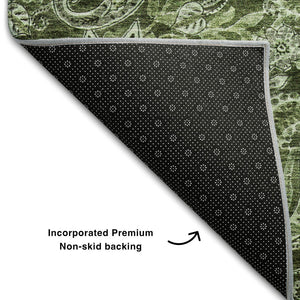HomeRoots 9' X 12' Elegant Olive Green, Purple & Ivory Paisley Washable Area Rug with UV Protection & Durability 683751