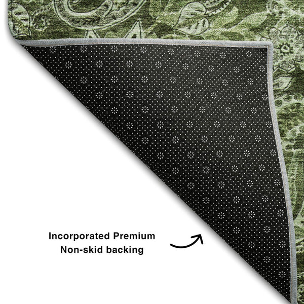 HomeRoots 9' X 12' Elegant Olive Green, Purple & Ivory Paisley Washable Area Rug with UV Protection & Durability 683751