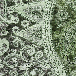 HomeRoots 9' X 12' Elegant Olive Green, Purple & Ivory Paisley Washable Area Rug with UV Protection & Durability 683751