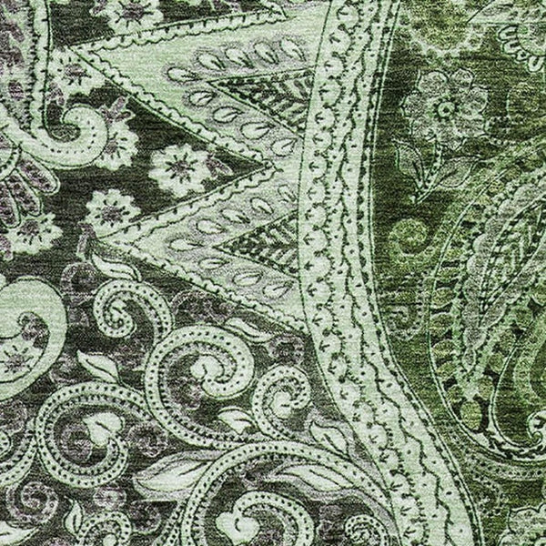 HomeRoots 9' X 12' Elegant Olive Green, Purple & Ivory Paisley Washable Area Rug with UV Protection & Durability 683751