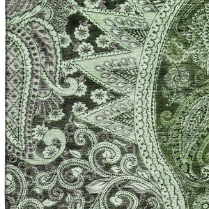 HomeRoots 9' X 12' Elegant Olive Green, Purple & Ivory Paisley Washable Area Rug with UV Protection & Durability 683751