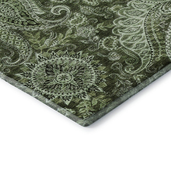 HomeRoots 10' X 14' Elegant Olive Green Paisley Area Rug - Washable, UV-Protected & Perfect for High-Traffic Homes 683752