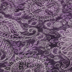 HomeRoots 8' Purple and Charcoal Paisley Washable Round Rug with UV Protection for Stylish Homes and Patios 683755